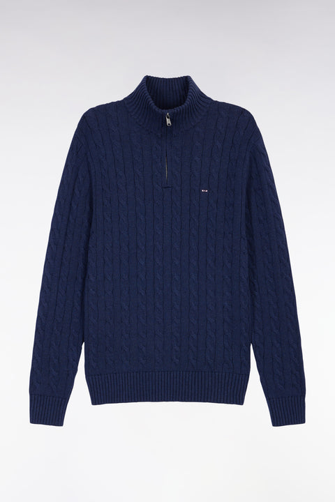 Truck-neck sweater in navy cotton twill - Image 2