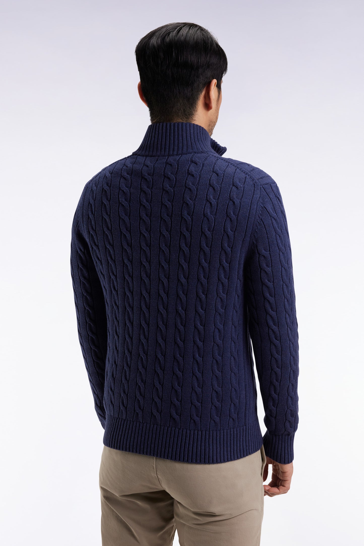 Truck-neck sweater in navy cotton twill