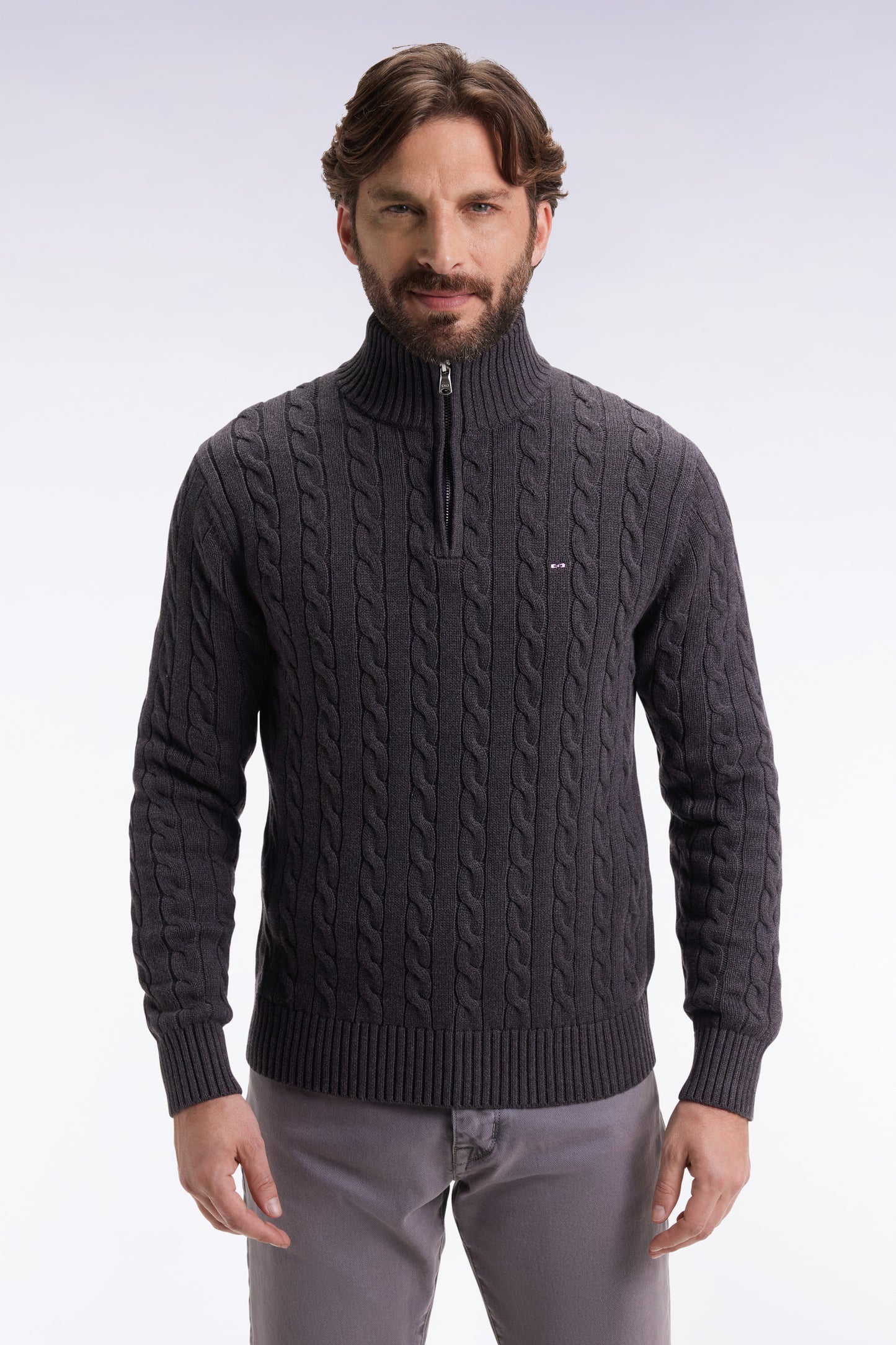 Grey cotton trucker-neck sweater