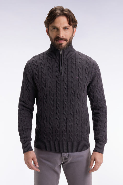 Grey cotton trucker-neck sweater - Image 3