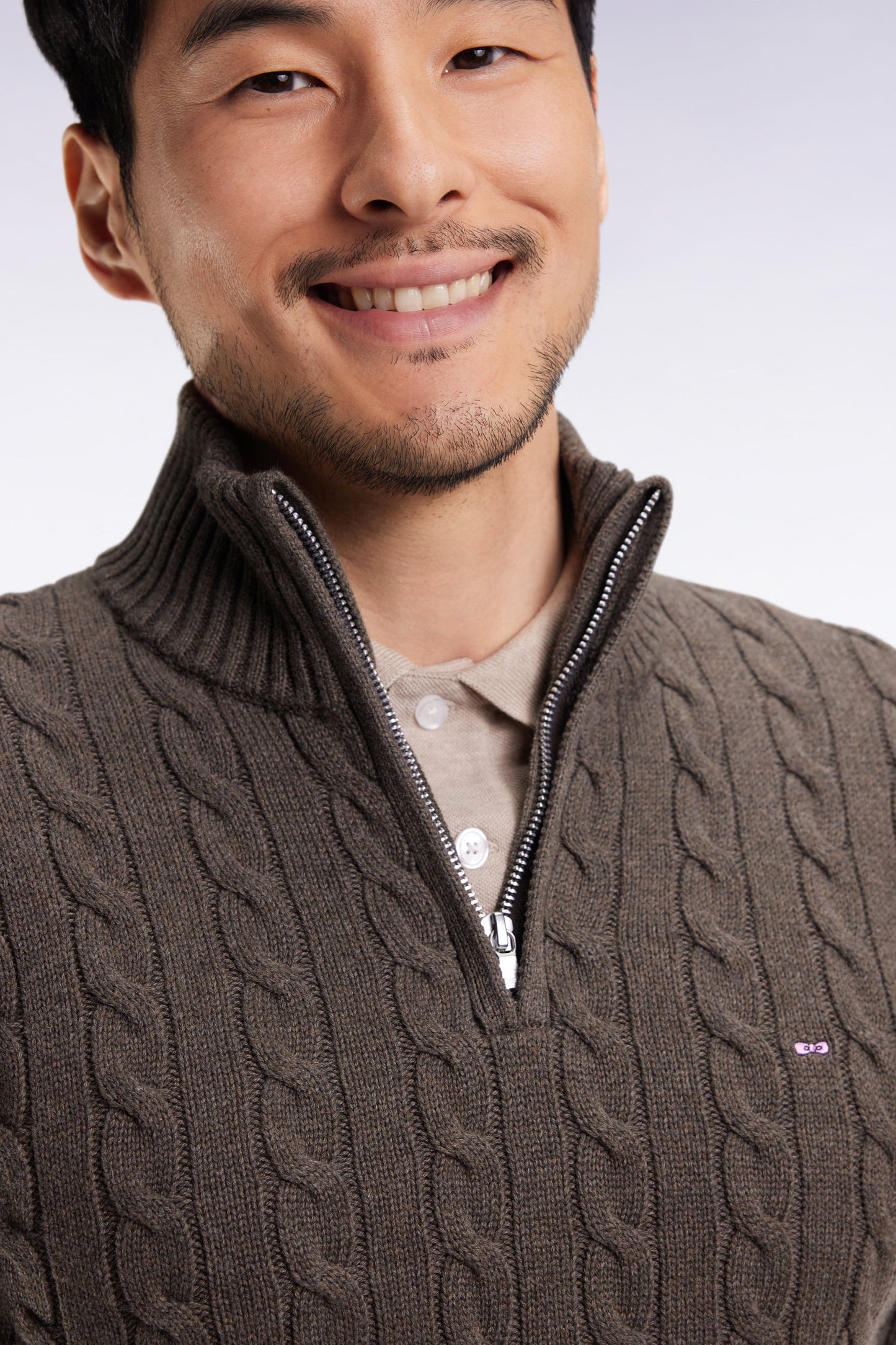 Brown twisted cotton trucker-neck sweater