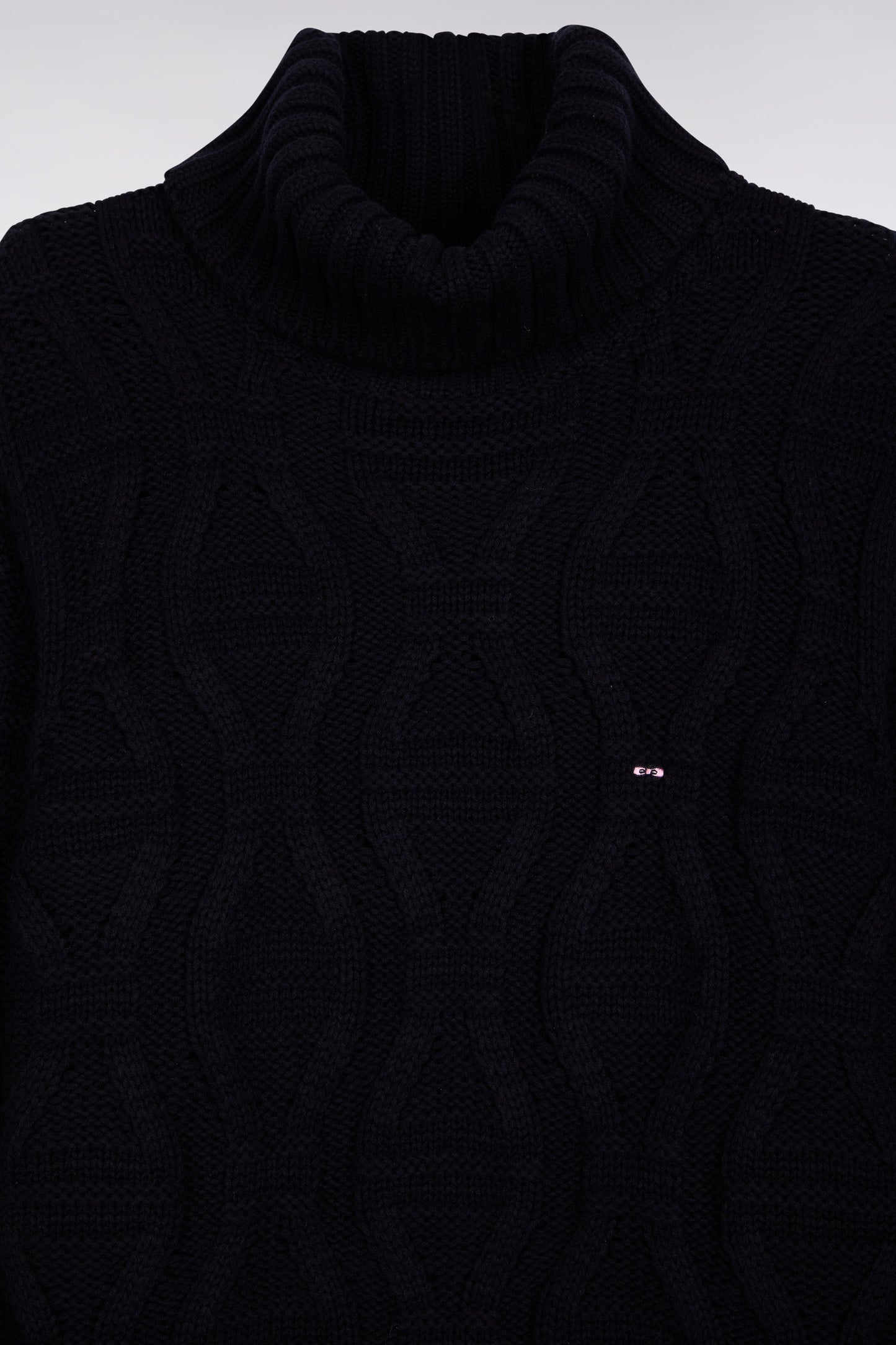 Chunky turtleneck sweater in navy wool and cotton