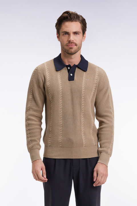 Blue polo-neck sweater in beige cotton - Image 3