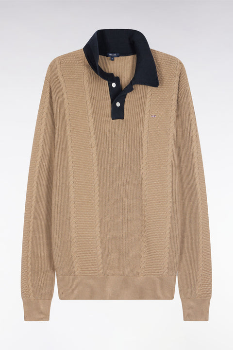 Blue polo-neck sweater in beige cotton - Image 2