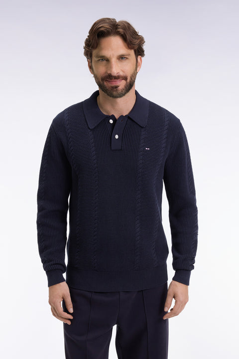 Blue polo-neck sweater in navy cotton - Image 3