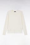 Pull à col rond en laine mérinos écru