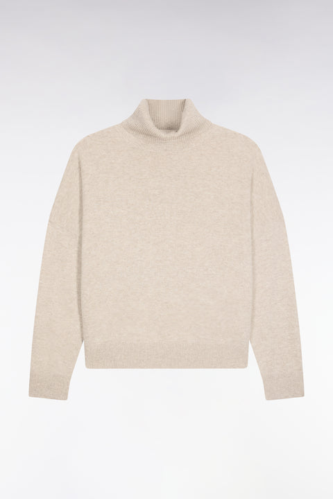 Pull à col roulé en laine et cachemire beige coupe Relaxed - Image 2