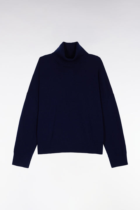 Pull à col roulé en laine et cachemire marine coupe Relaxed - Image 2