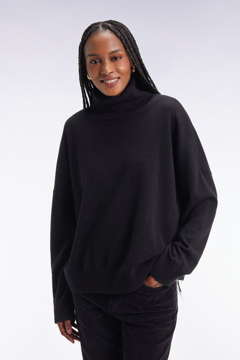 Pull à col roulé en laine et cachemire noir coupe Relaxed - Image 1