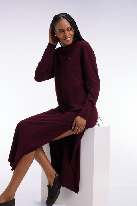 Robe en laine mérinos bordeaux à col rond - Image 3
