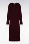Round-neck dress in burgundy merino wool