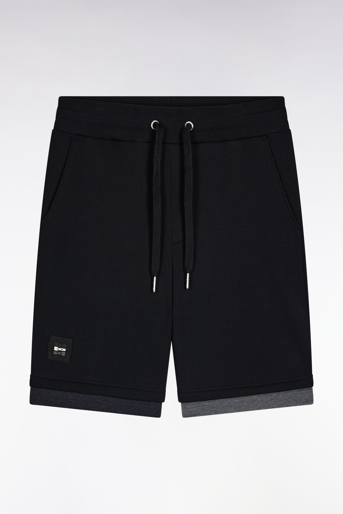 Black cotton fleece shorts, loose fit