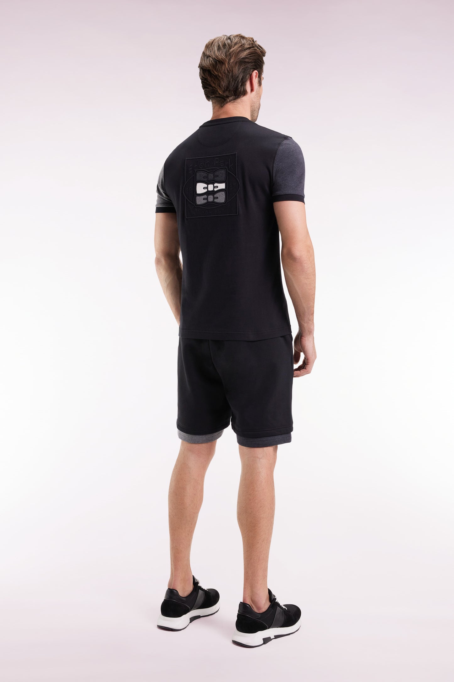 Black cotton fleece shorts, loose fit