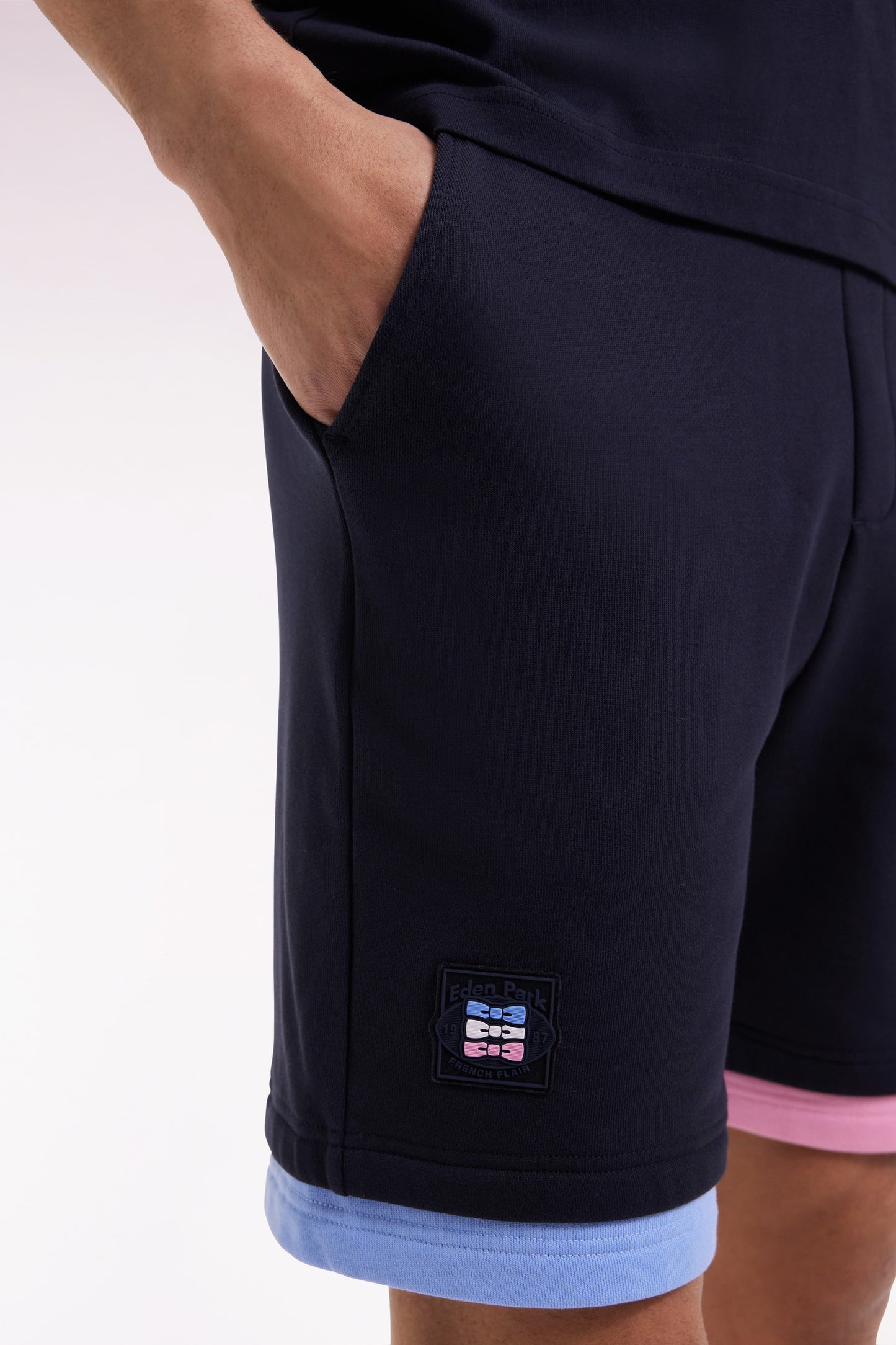 Navy cotton fleece shorts, loose fit