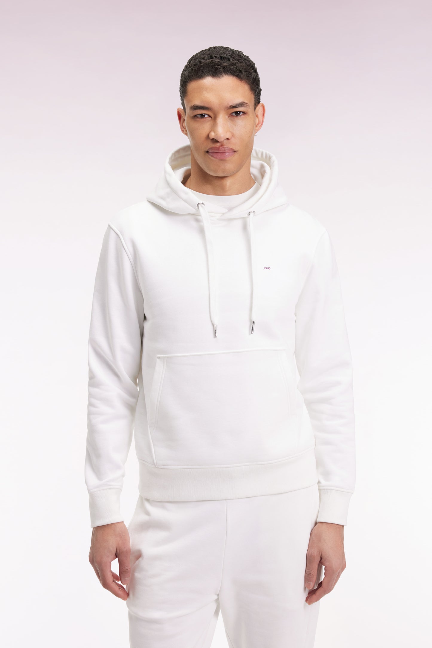 White cotton hooded sweatshirt, straight cut