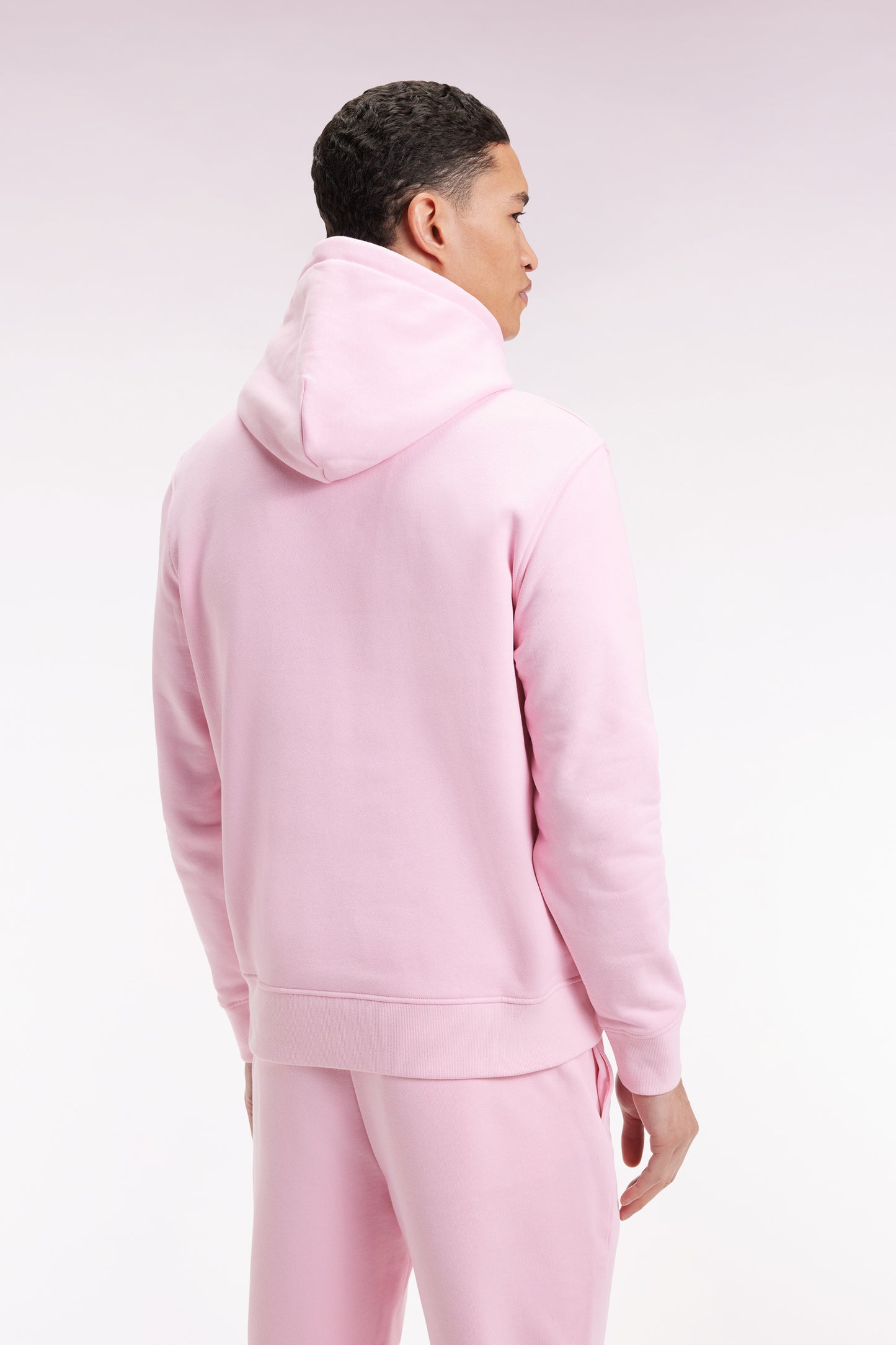 Pink cotton hooded sweatshirt, straight cut