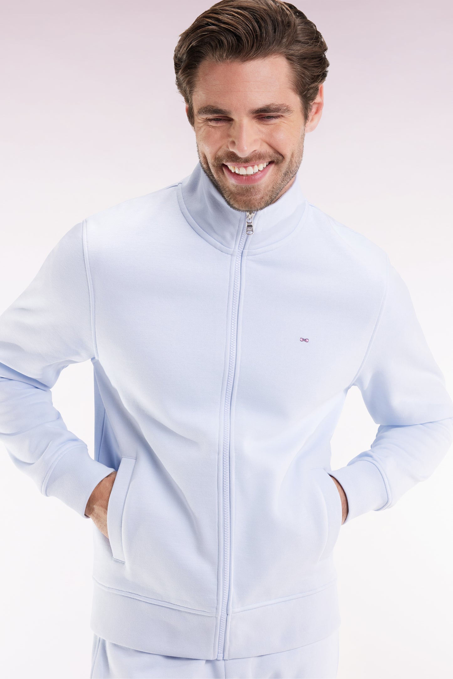 Sweatshirt zippé en coton ciel coupe droite