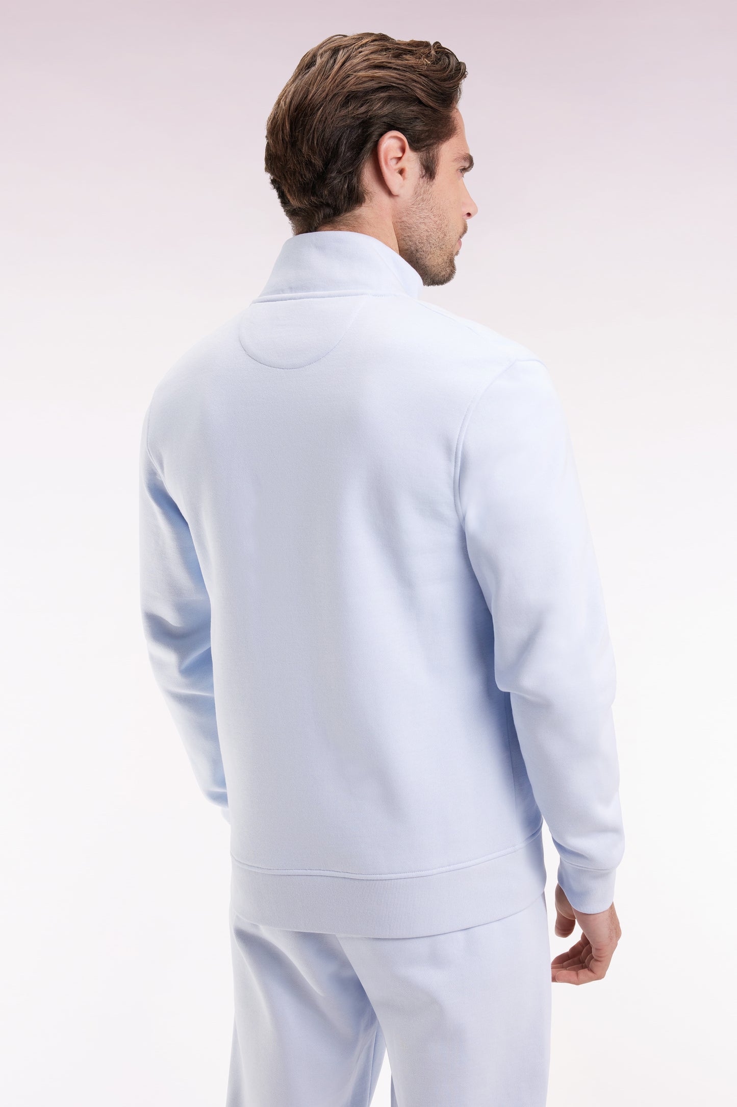 Sweatshirt zippé en coton ciel coupe droite