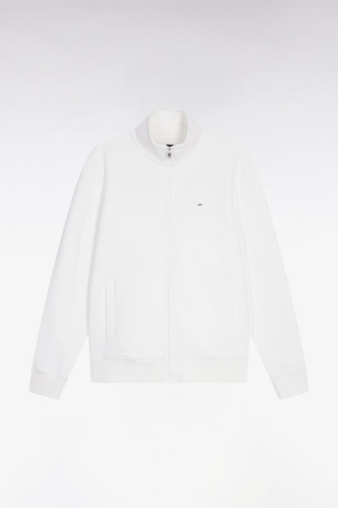 White cotton zip-up sweatshirt, straight cut - Image 2