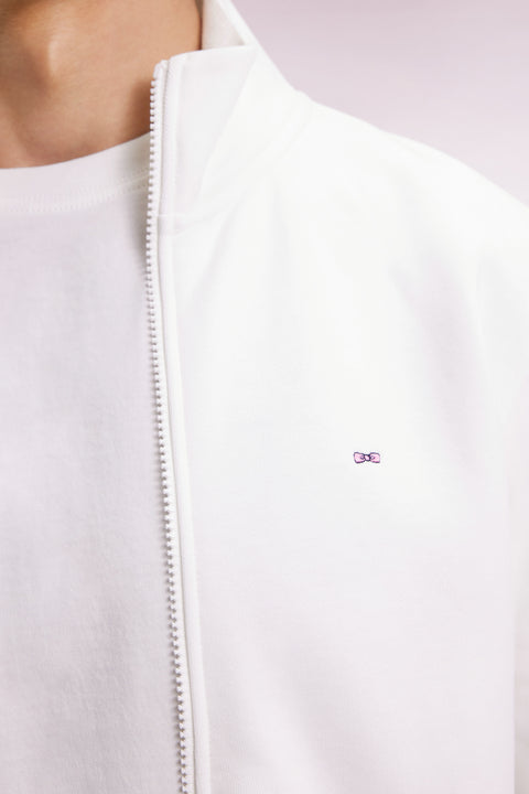 White cotton zip-up sweatshirt, straight cut - Image 3