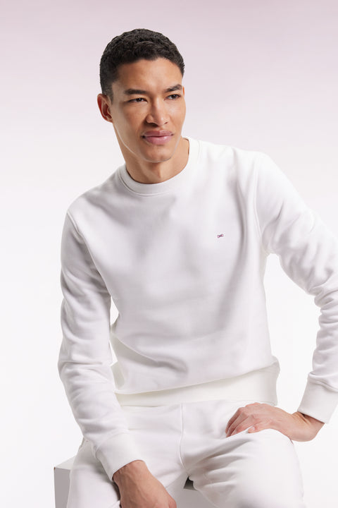 White cotton round-neck sweatshirt, straight cut - Image 1
