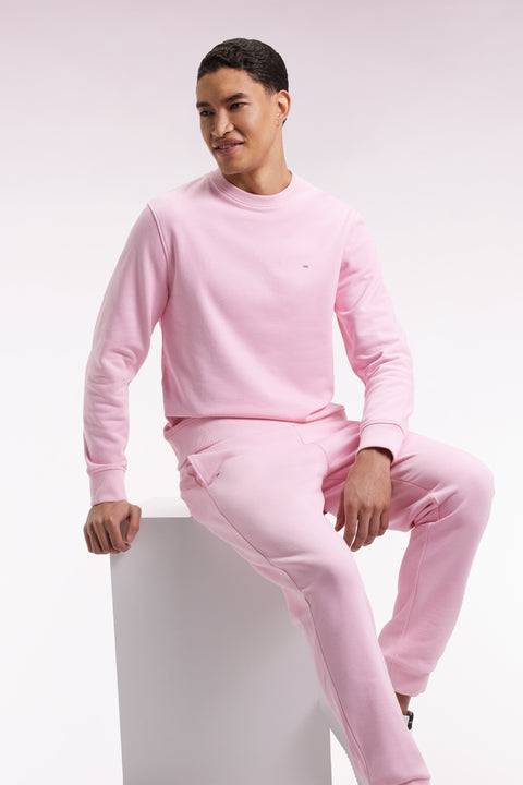 Pink cotton round-neck sweatshirt, straight cut - Image 1