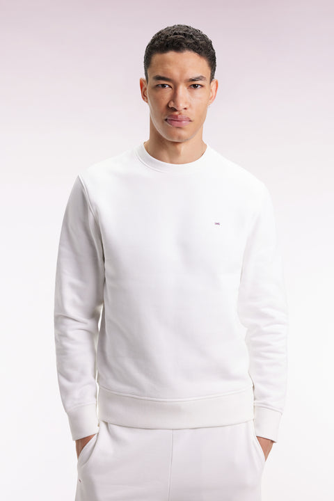 White cotton round-neck sweatshirt, straight cut - Image 3