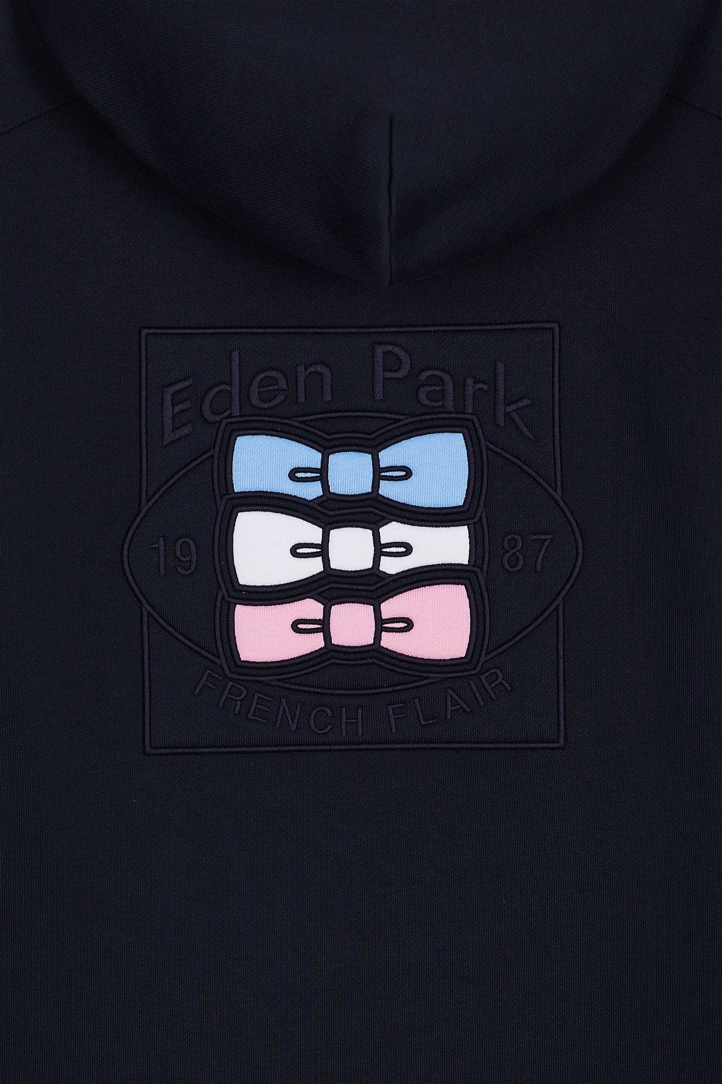 Navy hooded sweatshirt with contrasting cut-out sleeves