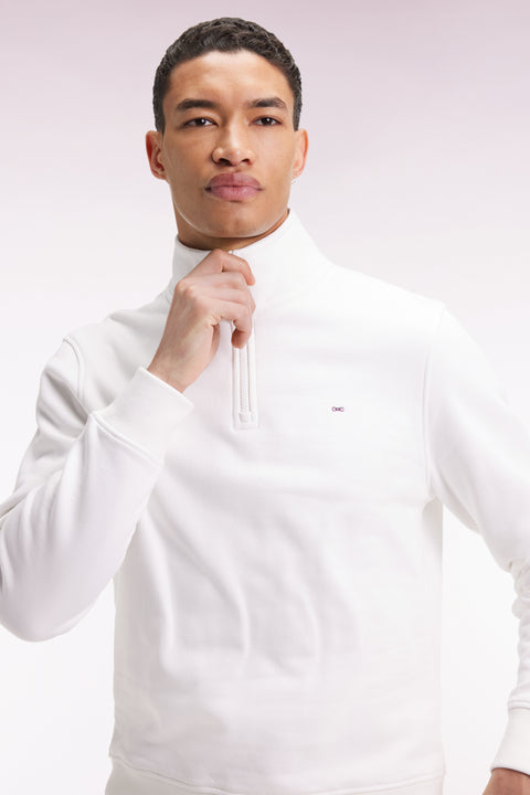 High-neck zip-up sweatshirt in white cotton fleece - Image 1