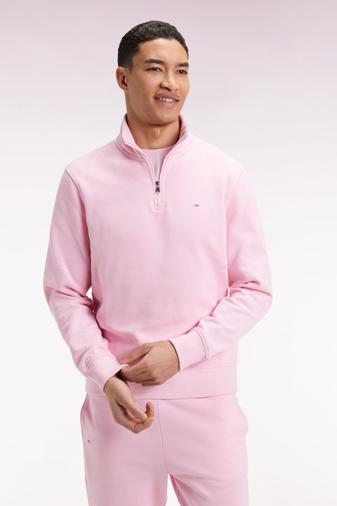 High-neck zip-up sweatshirt in pink cotton fleece - Image 1