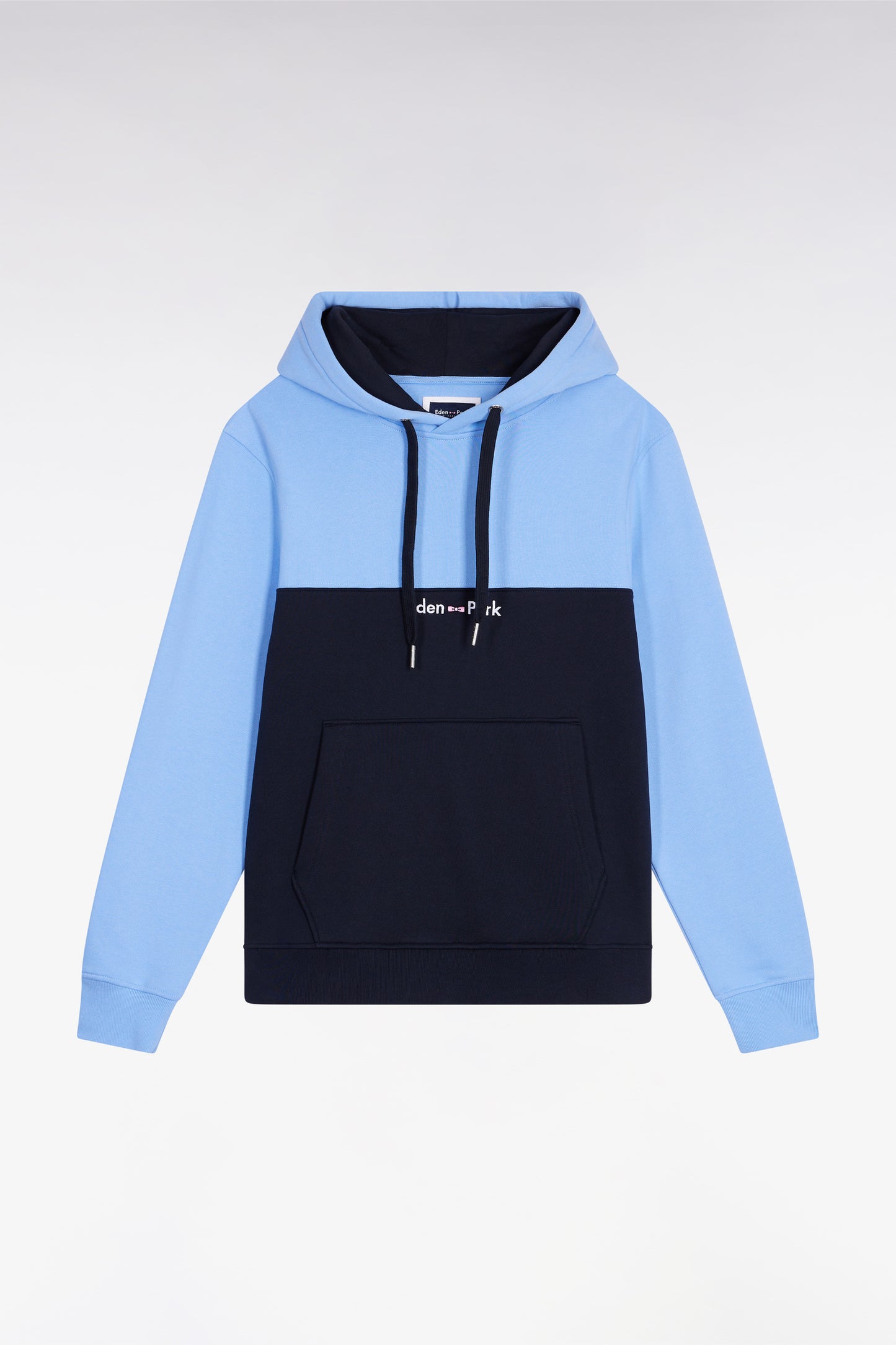 Two-tone pink hooded sweatshirt, straight cut