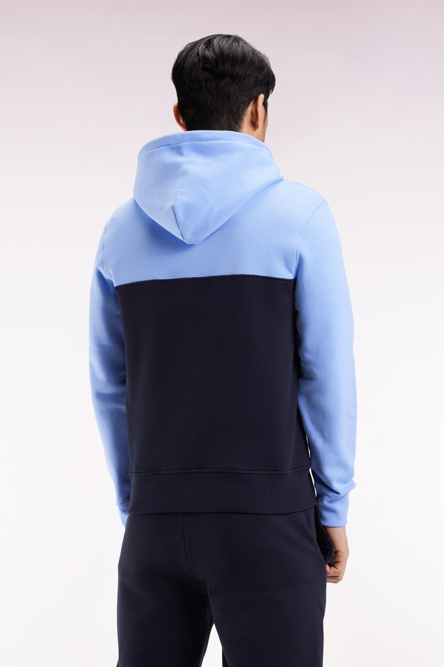 Two-tone pink hooded sweatshirt, straight cut