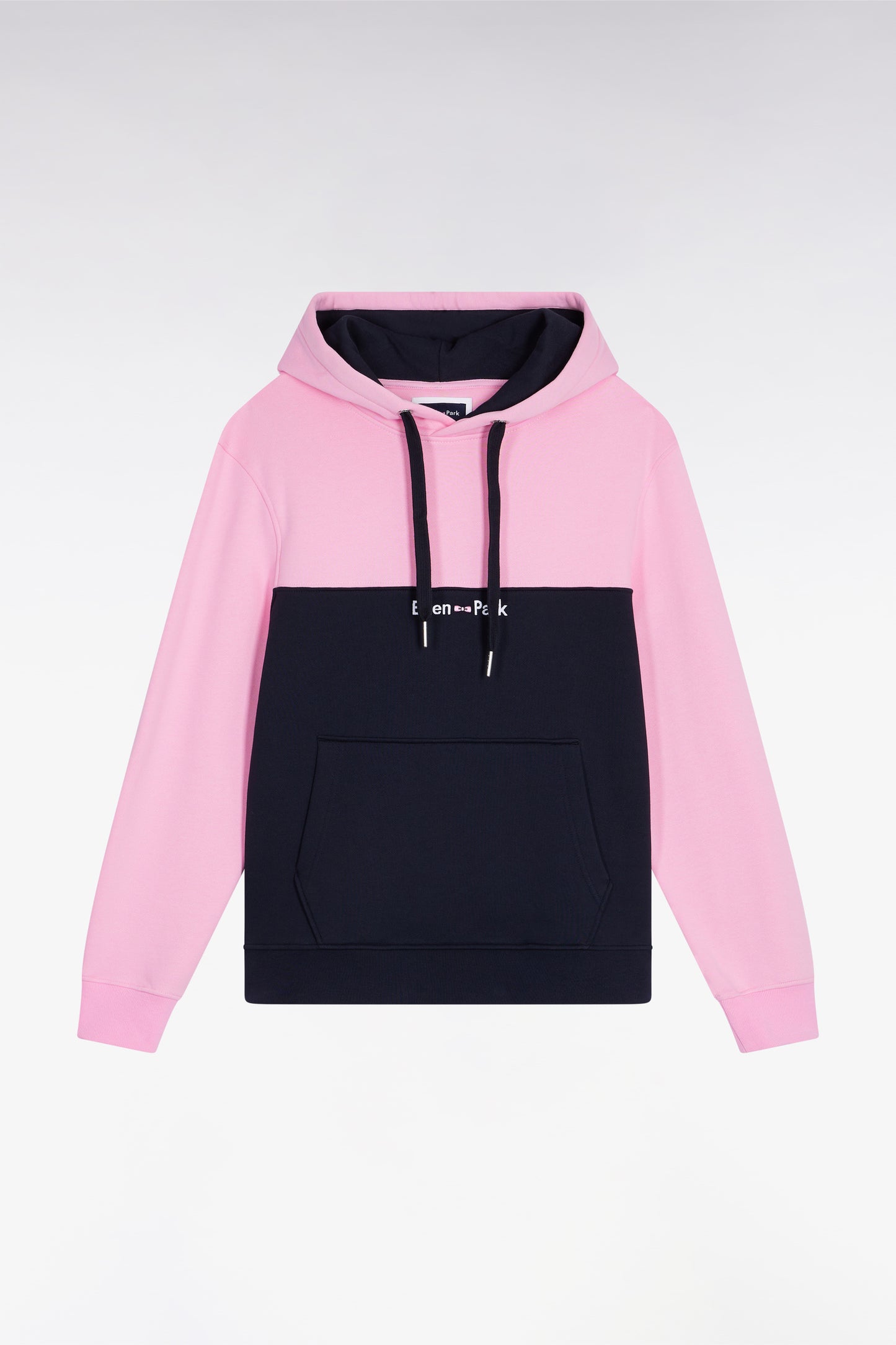 Two-tone navy hooded sweatshirt, straight cut