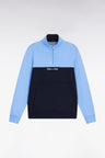 Two-tone sky fleece trucker-neck sweatshirt