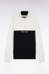 Two-tone white fleece trucker-neck sweatshirt