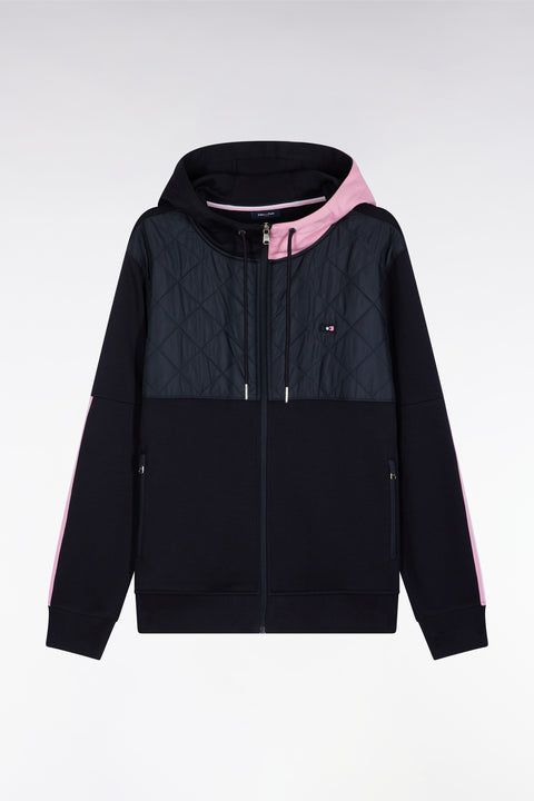 Zipped sweatshirt in navy and pink quilted bimaterial interlock - Image 2