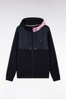 Zipped sweatshirt in navy and pink quilted bimaterial interlock