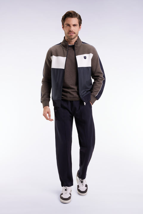 Two-material zip-up sweatshirt in brown quilted nylon - Image 1