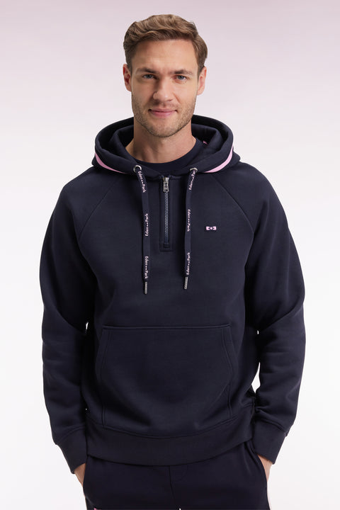 Sweatshirt à capuche en molleton coton mélangé marine coupe Relaxed - Image 1