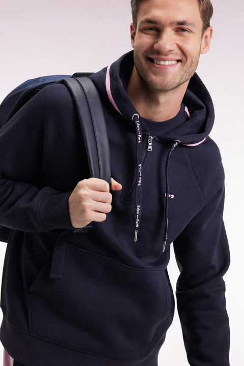 Sweatshirt à capuche en molleton coton mélangé marine coupe Relaxed - Image 3