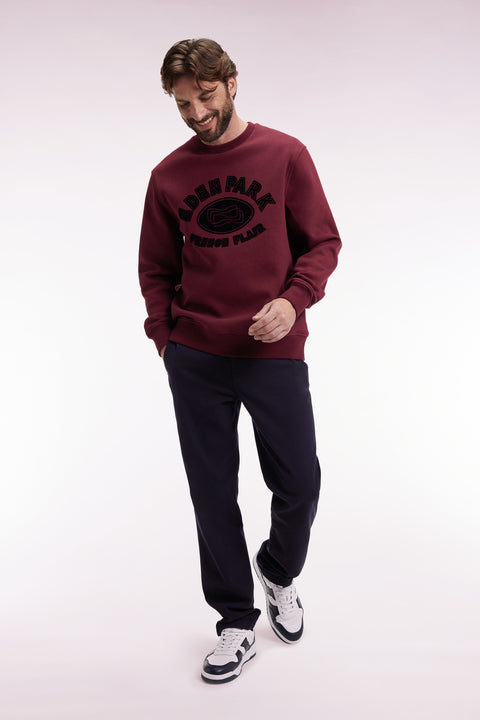 Relaxed fit burgundy cotton blend round-neck sweatshirt - Image 1