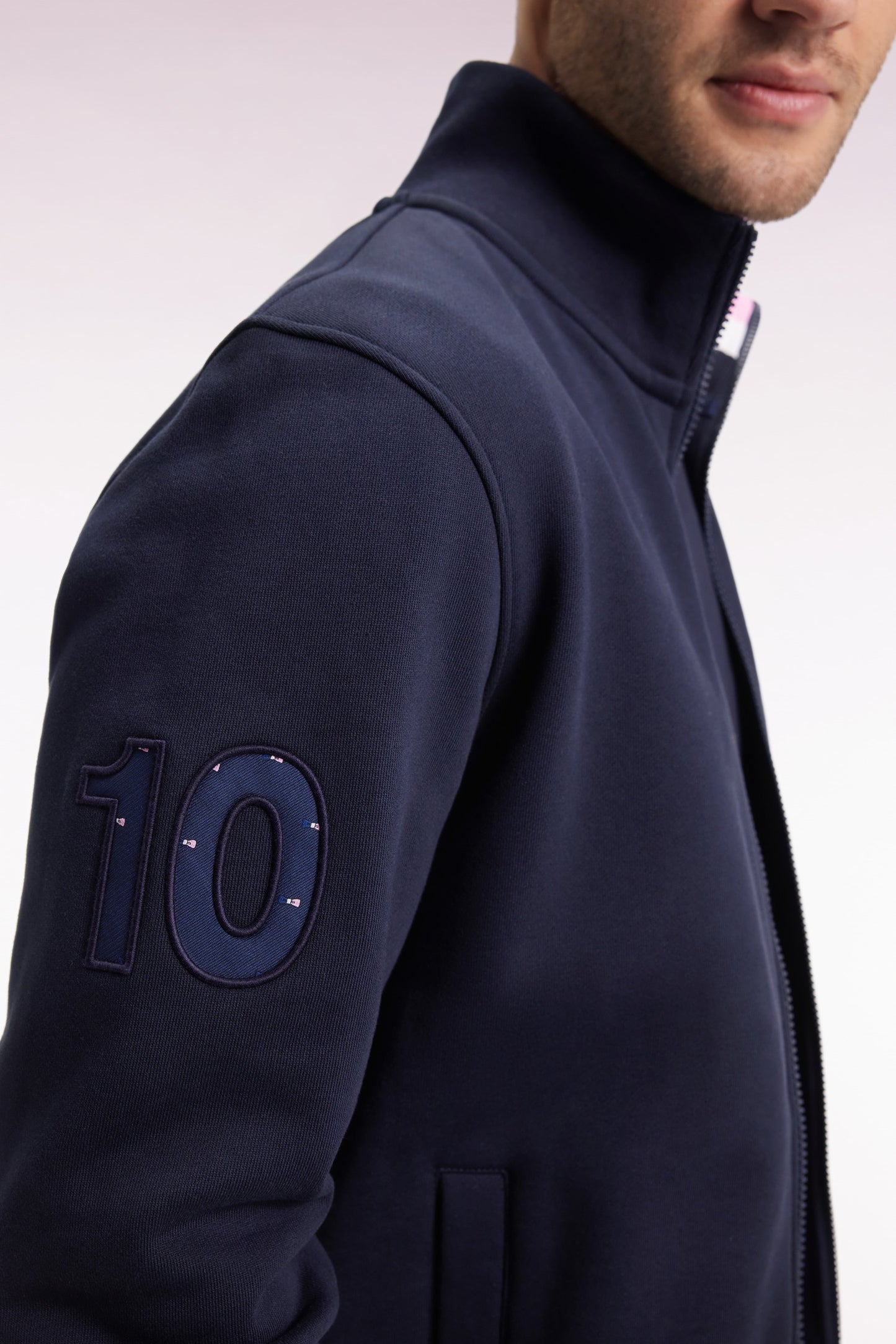 Zipped sweatshirt in navy cotton embroidery 10 straight cut