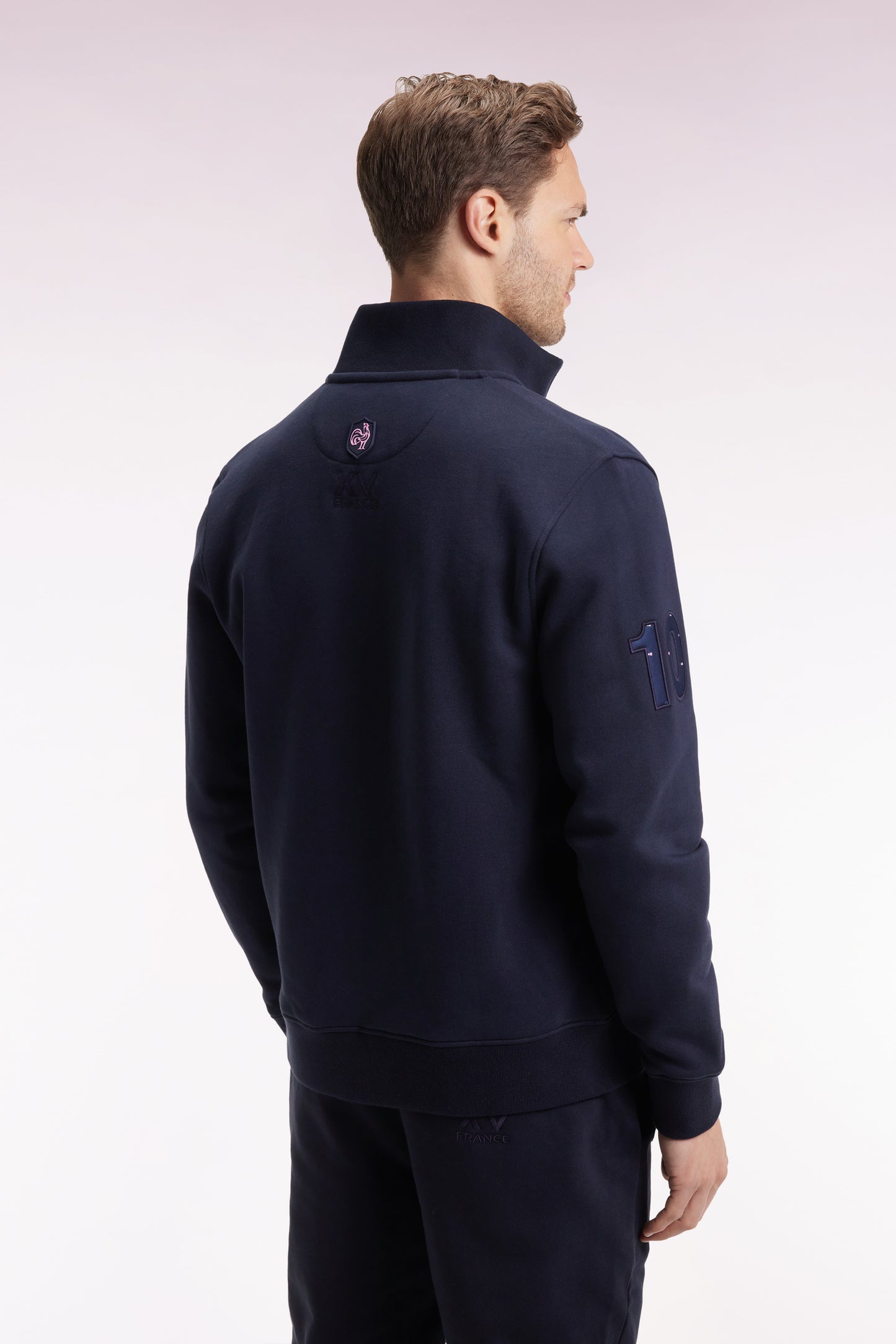 Zipped sweatshirt in navy cotton embroidery 10 straight cut