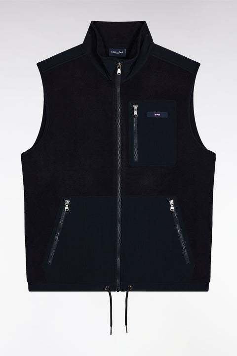 Sleeveless zip-up hooded sweatshirt in navy with straight cut. - Image 2