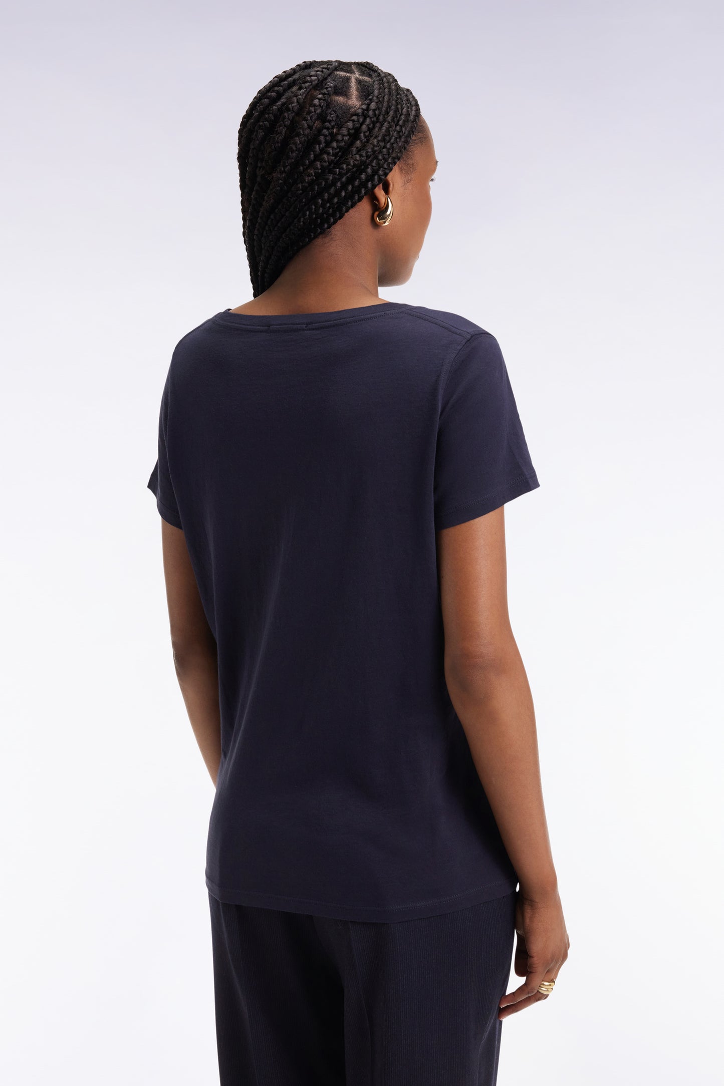 Short-sleeved V-neck T-shirt in navy Pima cotton