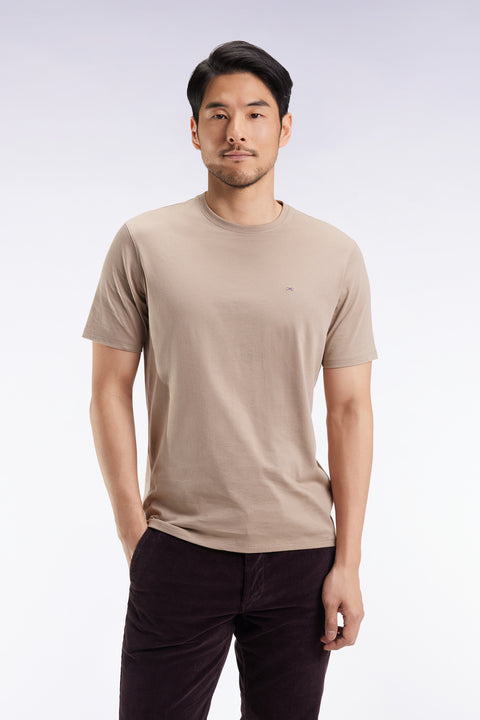 Short-sleeved round-neck T-shirt in beige Pima cotton - Image 3