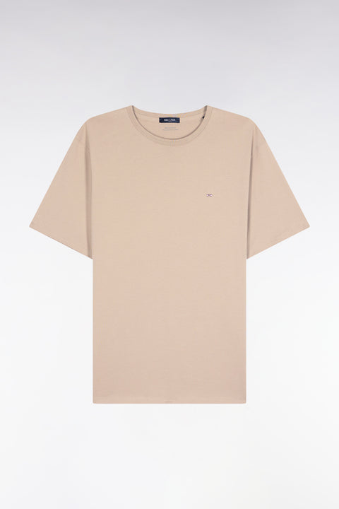 Short-sleeved round-neck T-shirt in beige Pima cotton - Image 2