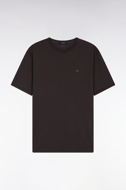 Short-sleeved round-neck T-shirt in brown Pima cotton - Image 2