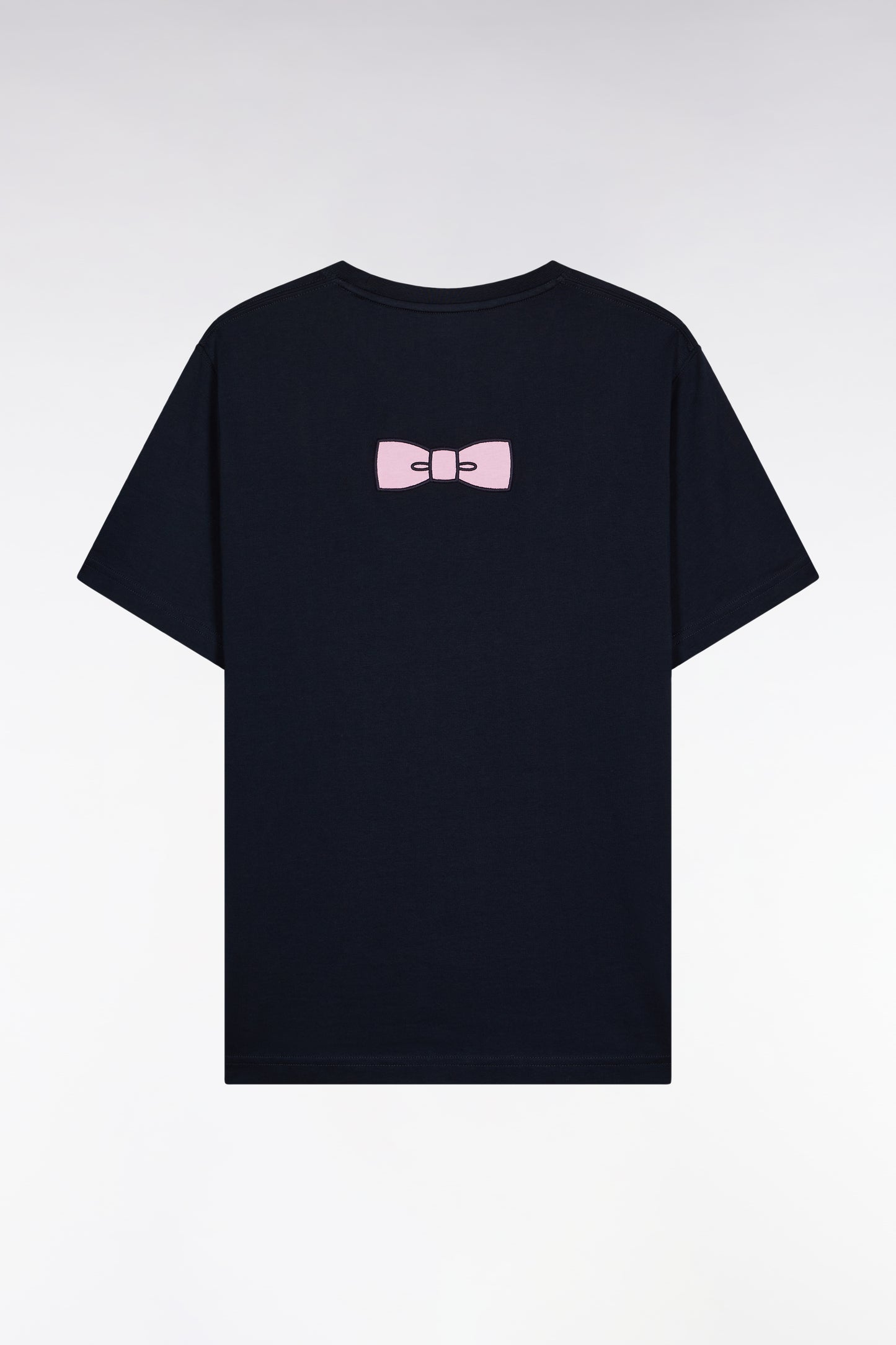 Short-sleeved T-shirt with embroidered back in navy Pima cotton