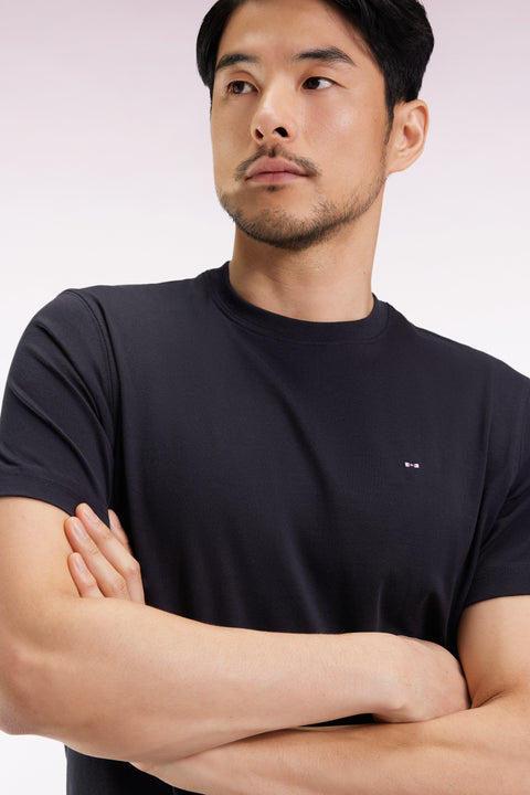 Short-sleeved T-shirt with embroidered back in black Pima cotton - Image 1